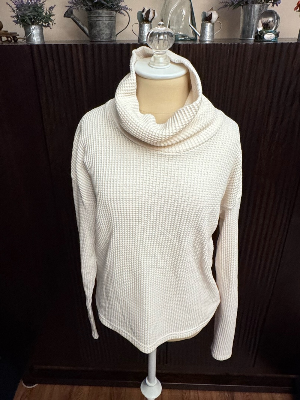 Columbia Cream Waffle Cowl Neck Sweater